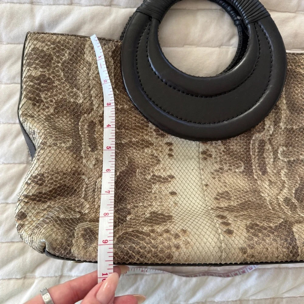 DONALD J.PLINER Genuine Leather Brown Ivory Python Print Tote top round handle